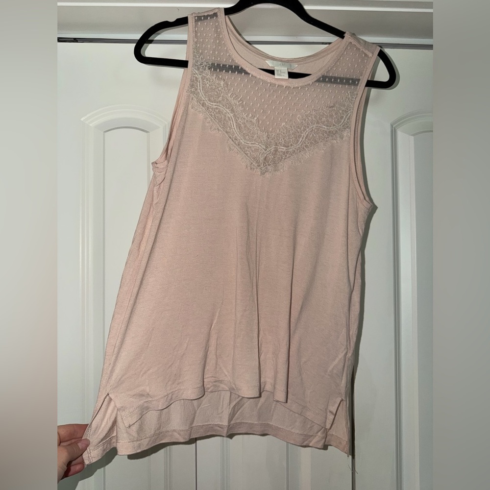 H&M Light Blush Lace Yoke Tank Top